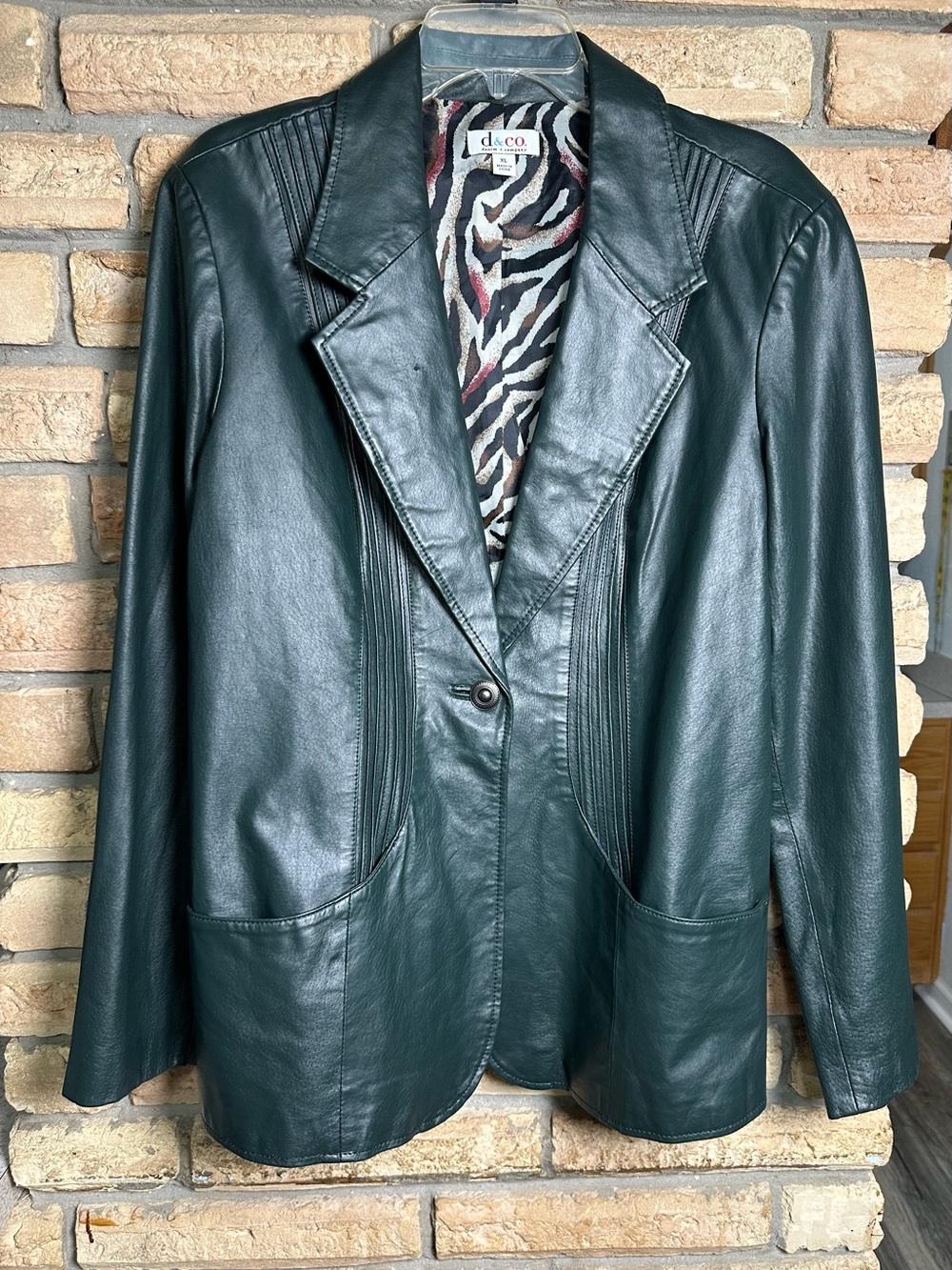 Denim&Co Dark Green Genuine Leather Blazer Jacket Size XL